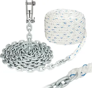 Anchor Rope Chain Rode for Boat Windlass, 1/2" Anchor Line 150ft with 1/4" G4 Hot-Dipped Galvanized Anchor Chain 15ft and Swivel Connector Kit