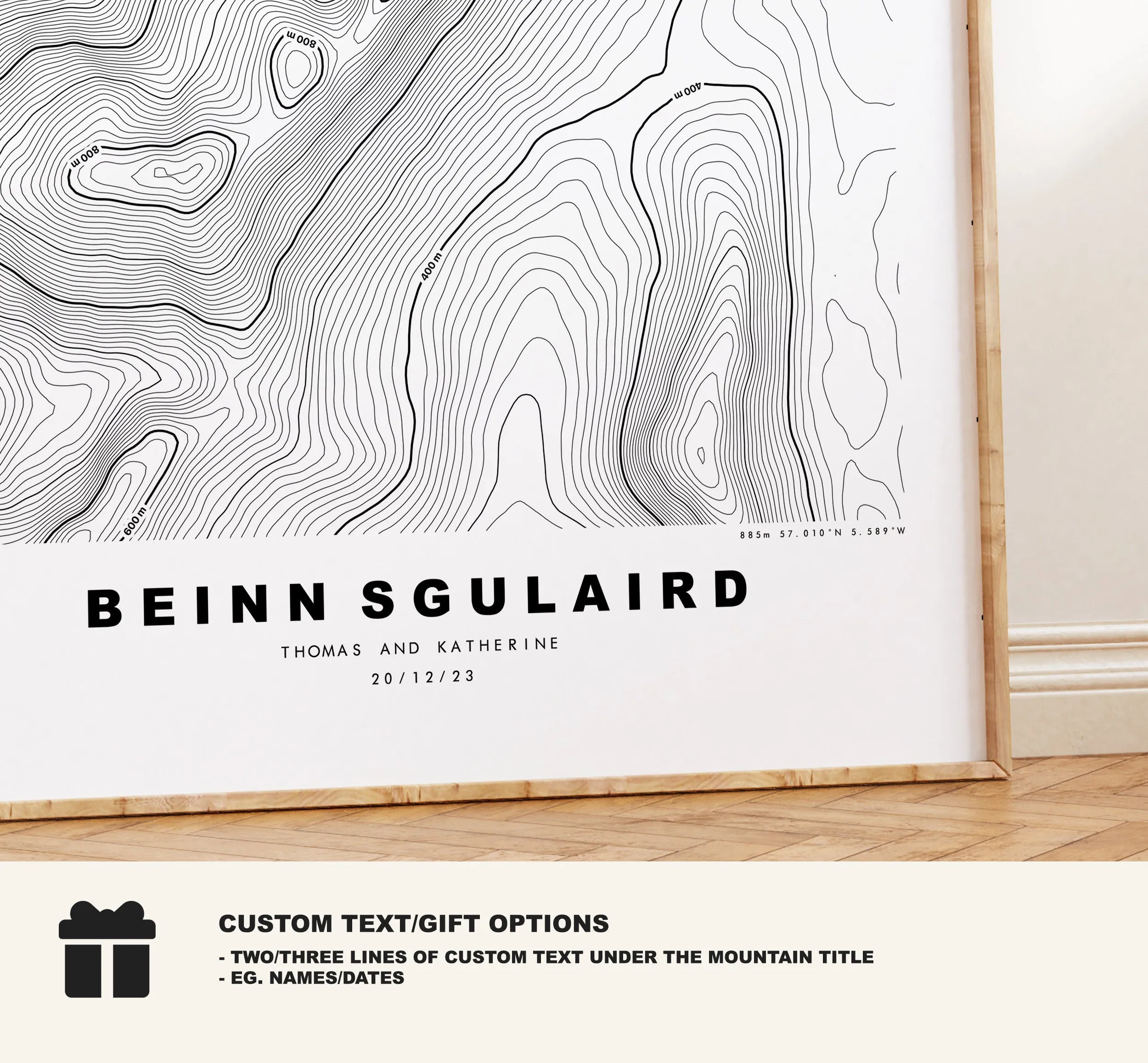 Bienn Sgulaird Print - Contour Map - Bienn Sgulaird Poster - Scotland - Topographic Map - Print - Wall Art - Beinn Sguiliaird Map