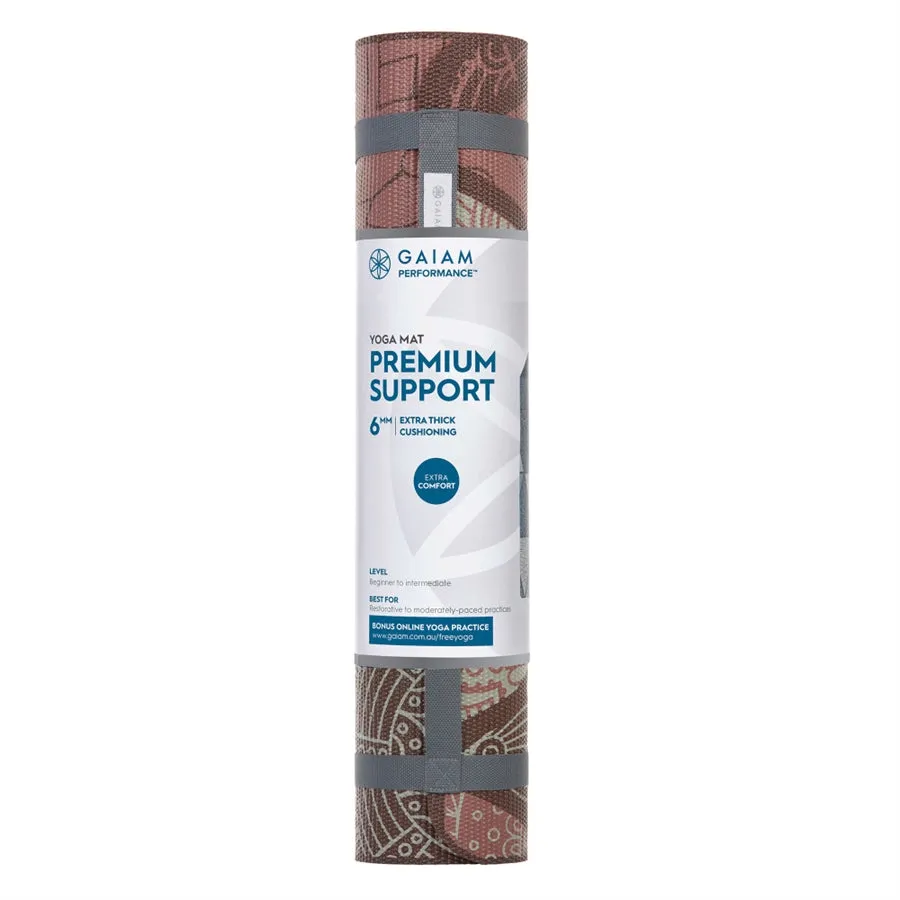 Gaiam Performance Premium Support 6mm Yoga Mat - Seaglass Maroon