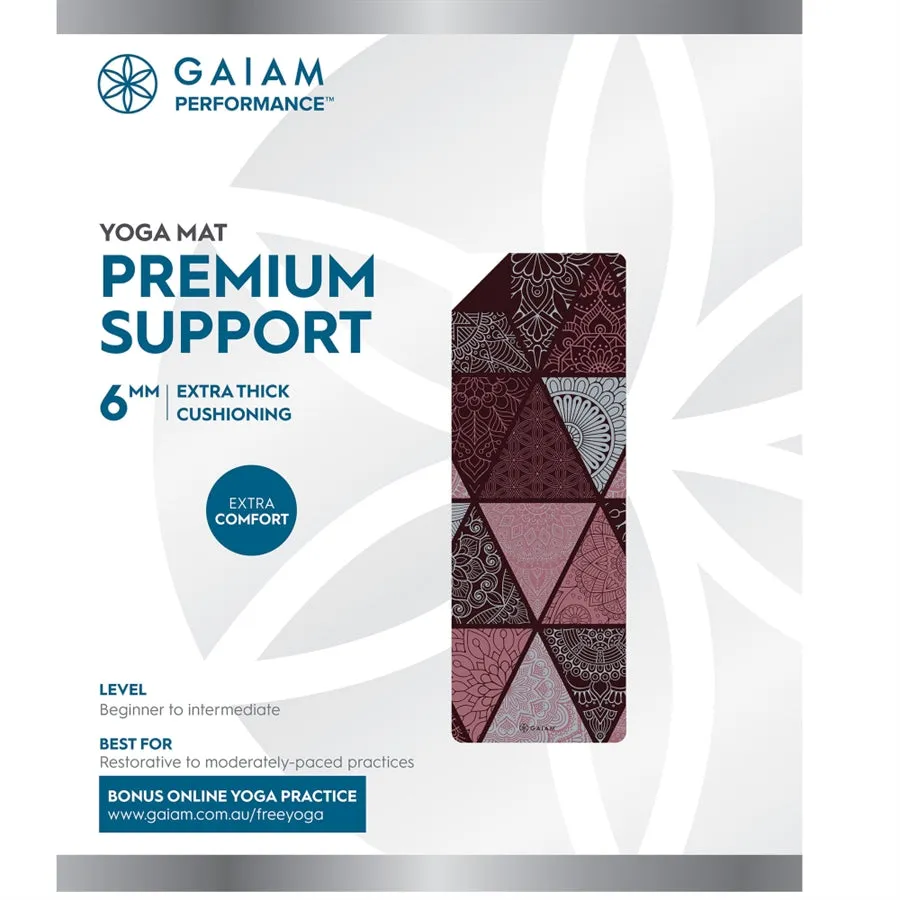Gaiam Performance Premium Support 6mm Yoga Mat - Seaglass Maroon