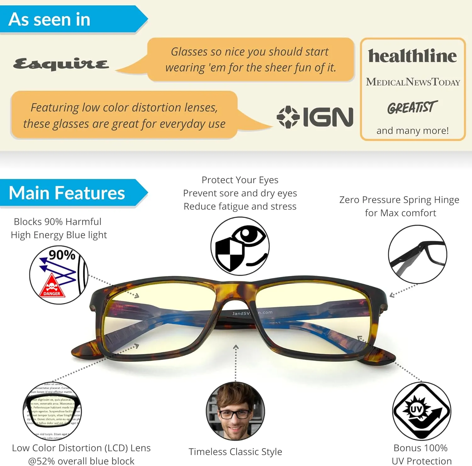 J S Vision Blue Light Blocking Glasses | Computer Gaming/Working Glasses for Women Men | Anti Eyestrain Fatigue UV Glare