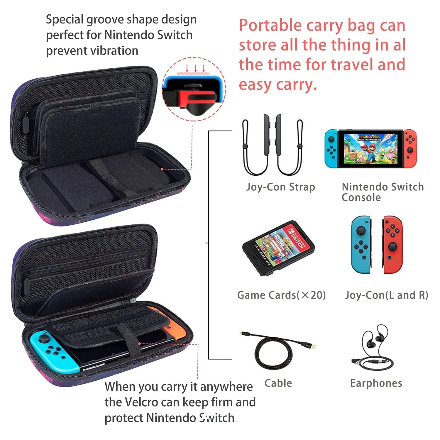 Lalumix Nintendo Switch Case OLED Model, Nintendo Switch Case for Girls Boys with 16 Game Card Slots Travel Bag Shockproof Shell Hard Cover for Switch Console Joy-Con & Accessories, Blue Galaxy