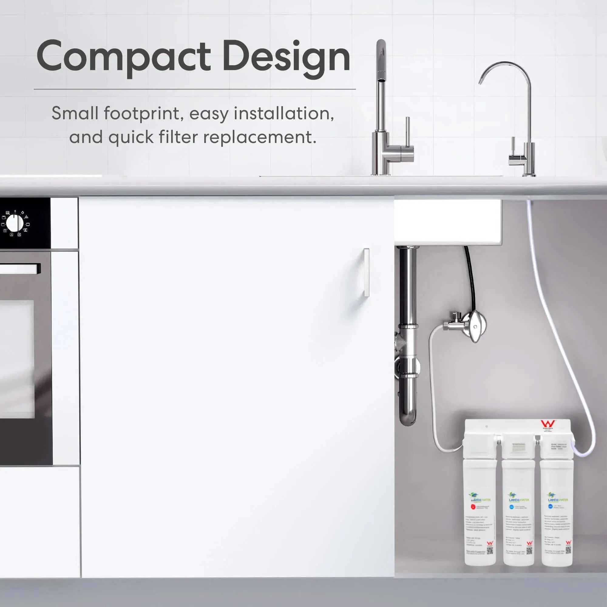 Land & Water 3 Stage 0.5mic Undersink Alkaline Water Filtration Kit with Premium Faucet