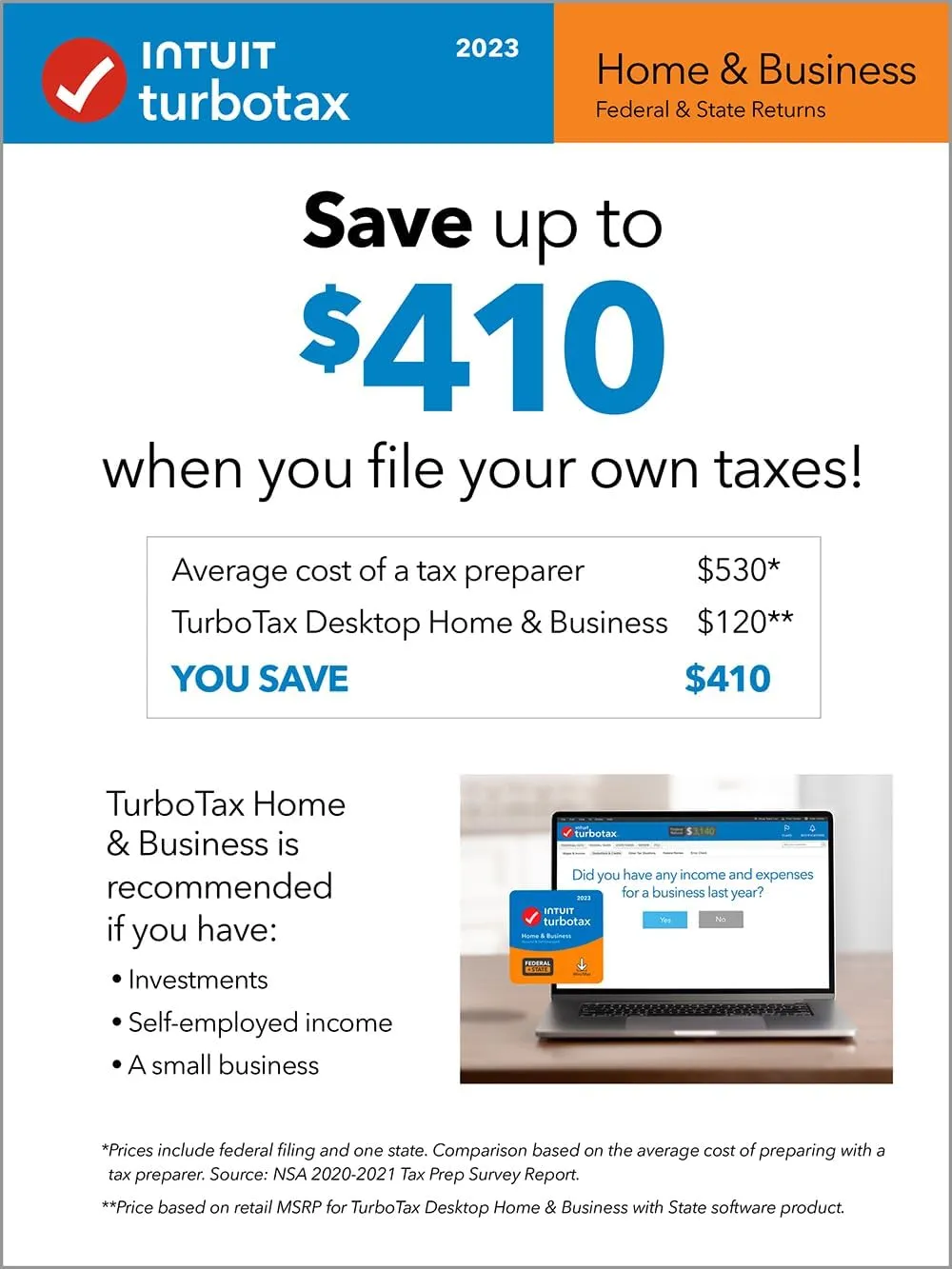 [Old Version] TurboTax Home & Business 2023, Federal & State Tax Return [PC/Mac Download]
