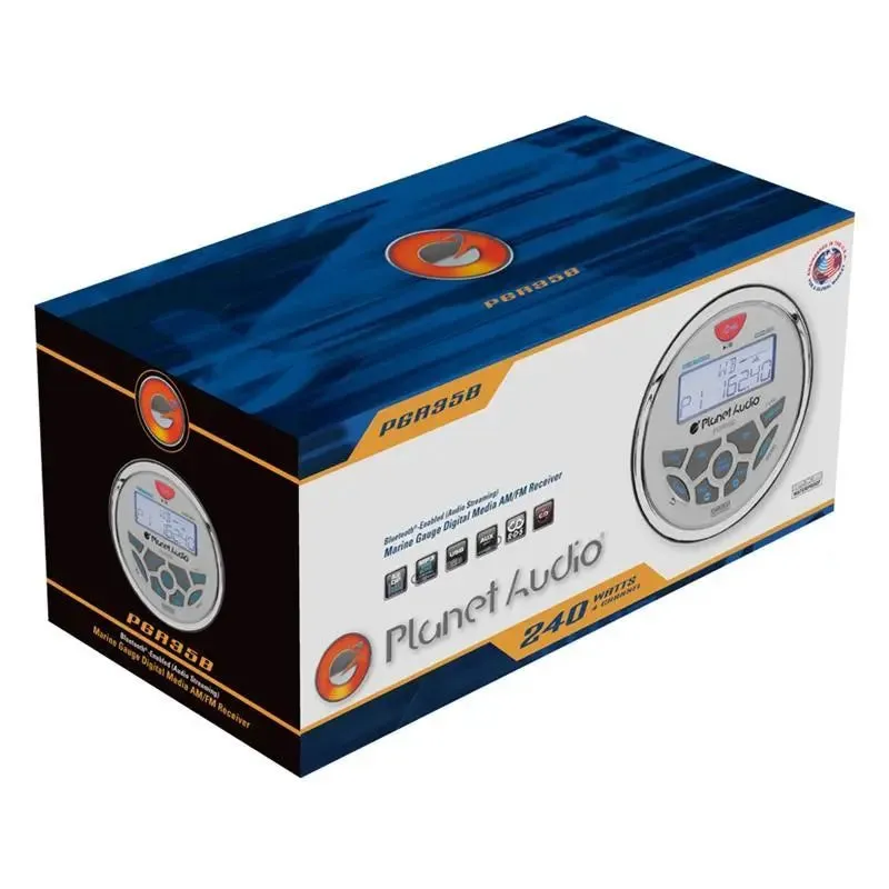Planet Audio PGR35B Marine Gauge Digital Media AM/FM Bluetooth Stereo