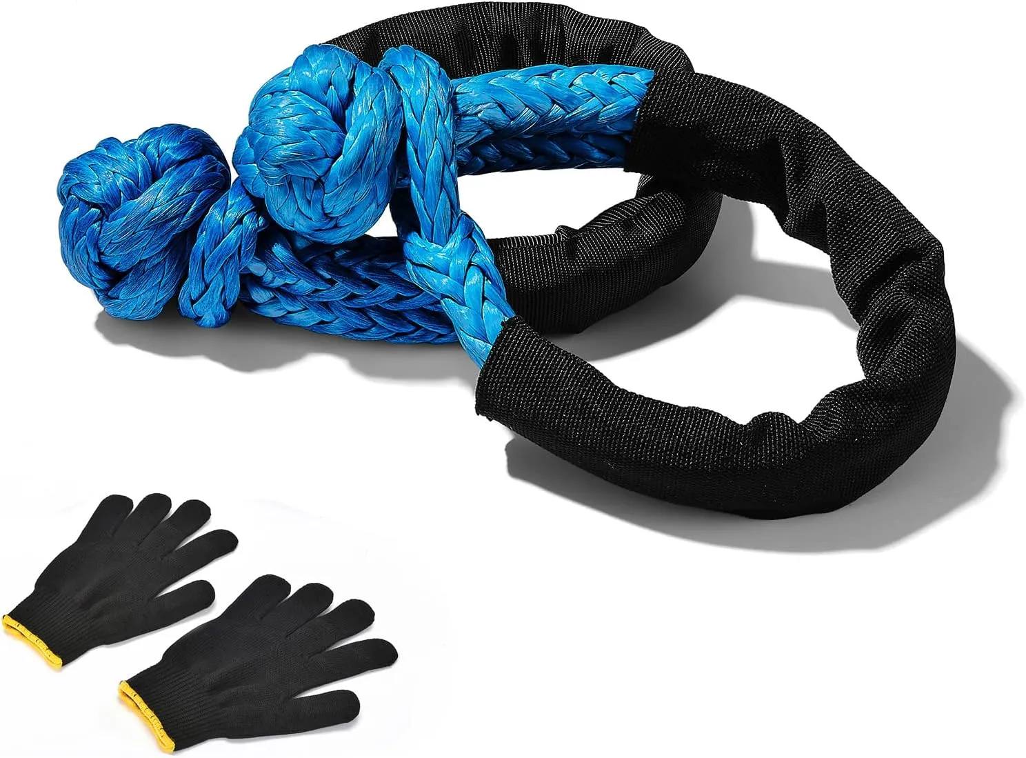 Synthetic Soft Shackle, 7/16 in x 22 in (41,000 LBS Breaking Strength) Shackle Rope with Extra Sleeve and Gloves for SUV ATV Truck Jeep Off-Road Rescue (Blue, 2 Pack)