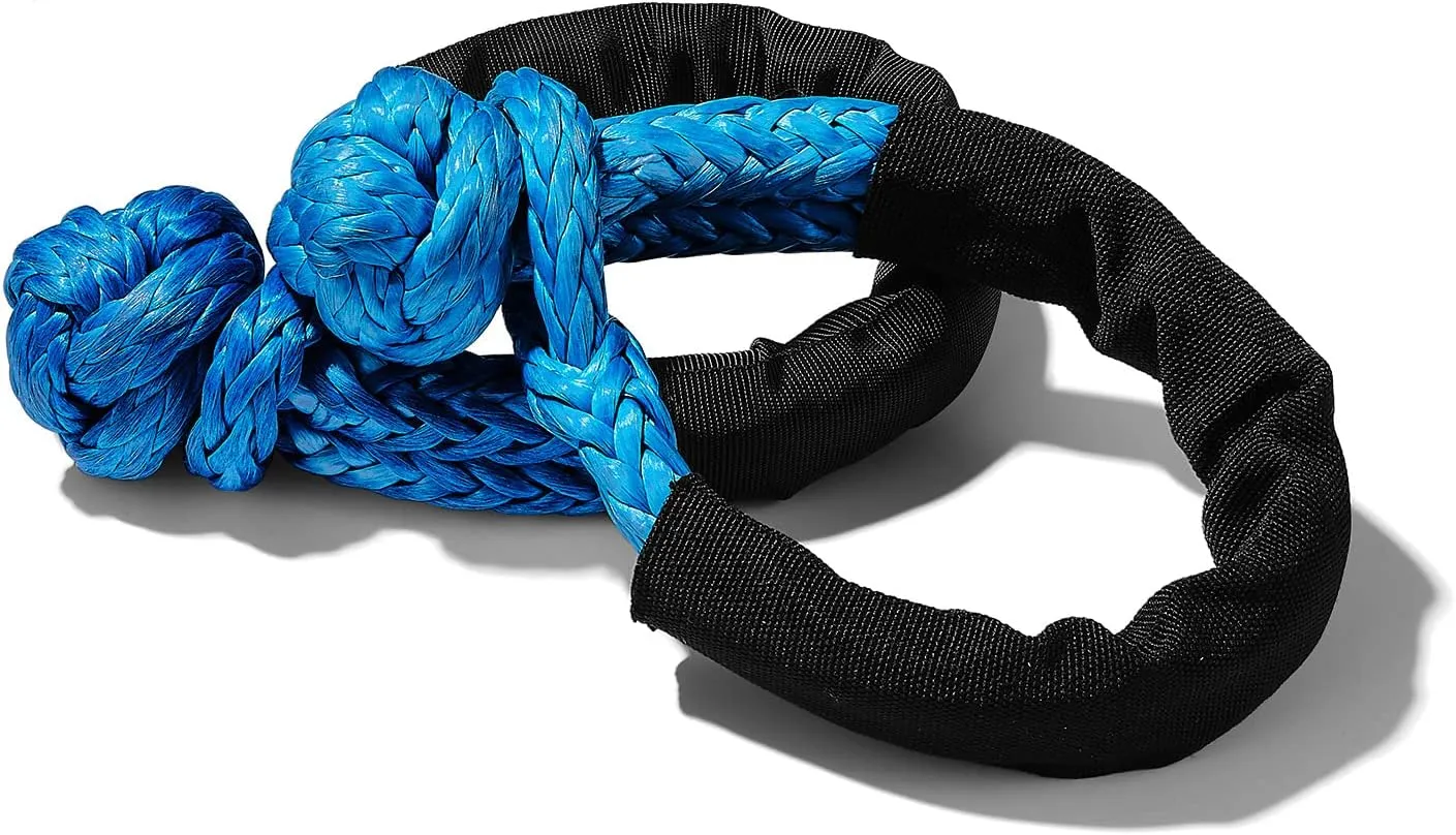 Synthetic Soft Shackle, 7/16 in x 22 in (41,000 LBS Breaking Strength) Shackle Rope with Extra Sleeve and Gloves for SUV ATV Truck Jeep Off-Road Rescue (Blue, 2 Pack)