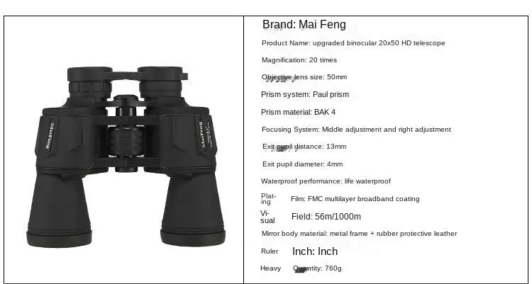 Telescope HD High Power Binocular 20x50 Night Vision