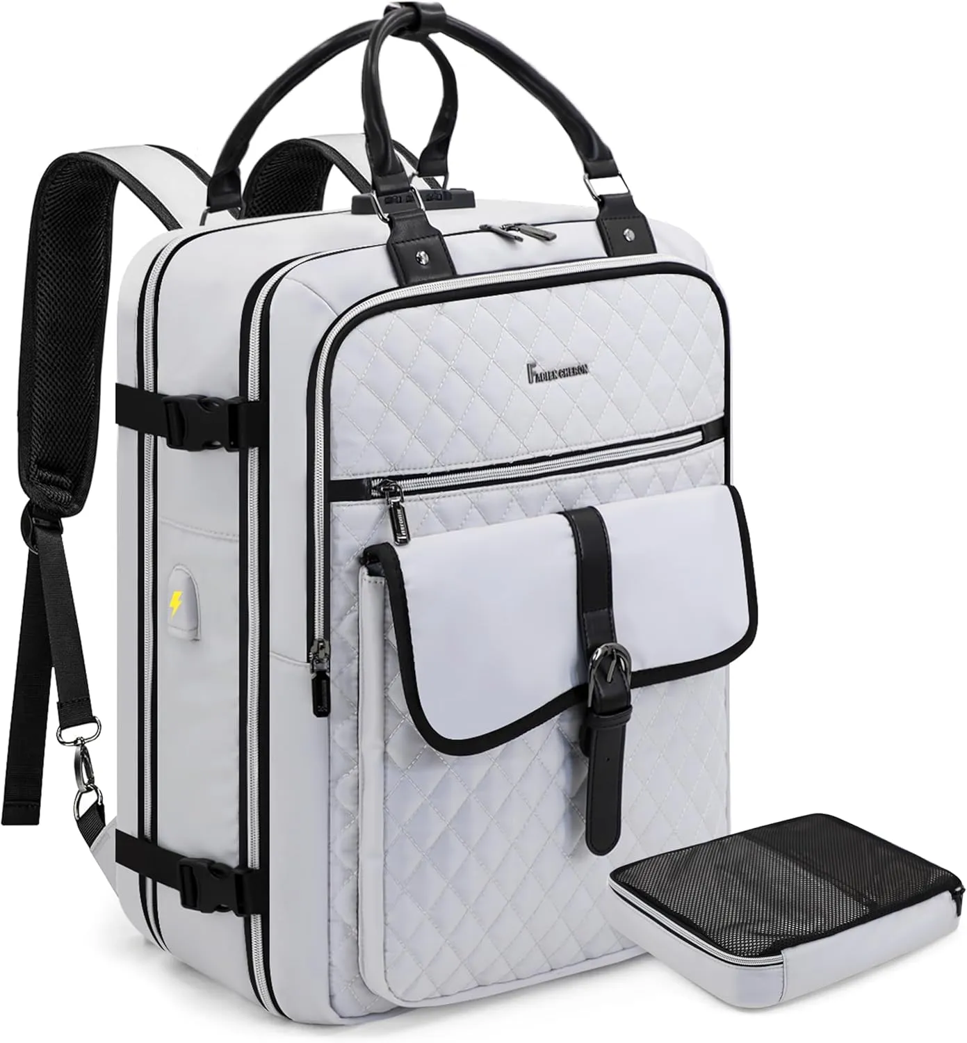 Travel Backpack for Women, 50L Carry On with USB Charging Port, Anti Theft, 17.3 Inch Laptop Compatible, White, Large