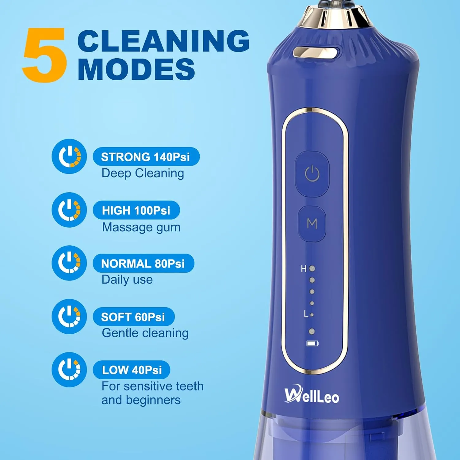 Water Flosser for Teeth, 300ML Cordless Oral Irrigator Rechargeable Dental Flosser Picks with 5 Modes 5 Jet Tips,IPX7 Waterproof Teeth Cleaner for Braces Gum Care, Home Travel Use